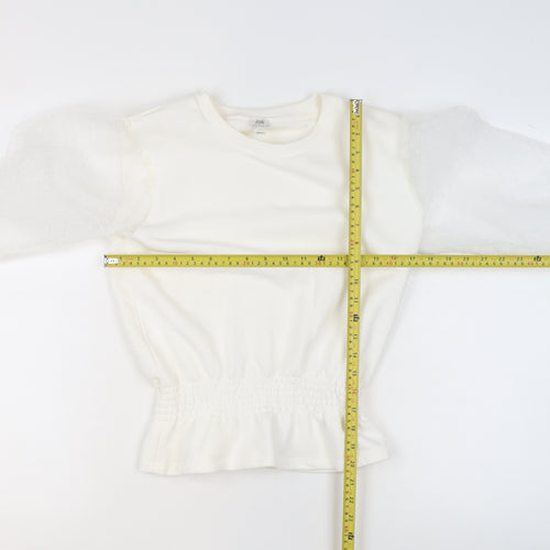River Island Womens Ivory Sheer Puff Sleeve Pullover Sweatshirt XS