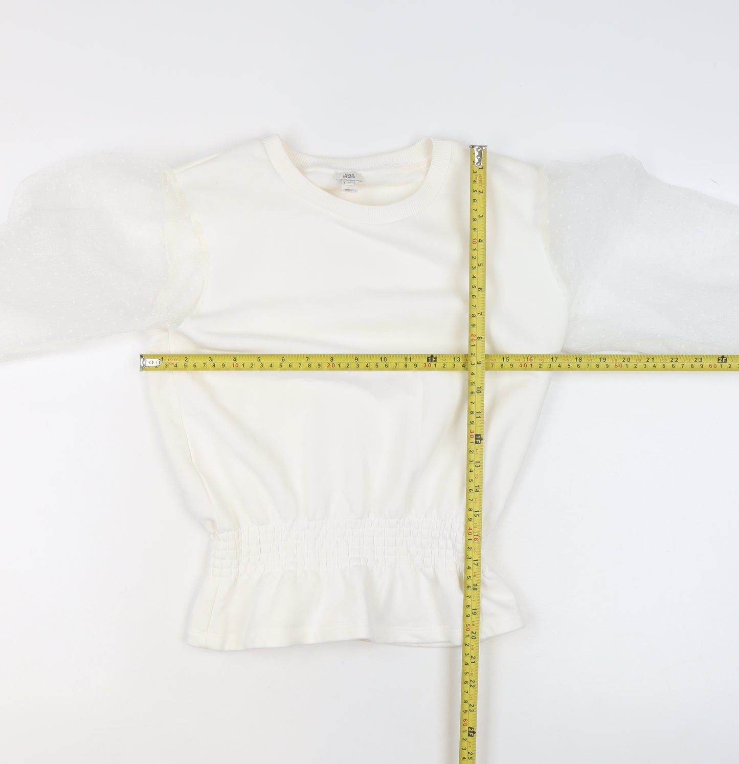 River Island Womens Ivory Sheer Puff Sleeve Pullover Sweatshirt XS