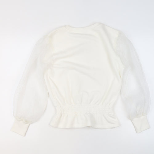 River Island Womens Ivory Sheer Puff Sleeve Pullover Sweatshirt XS