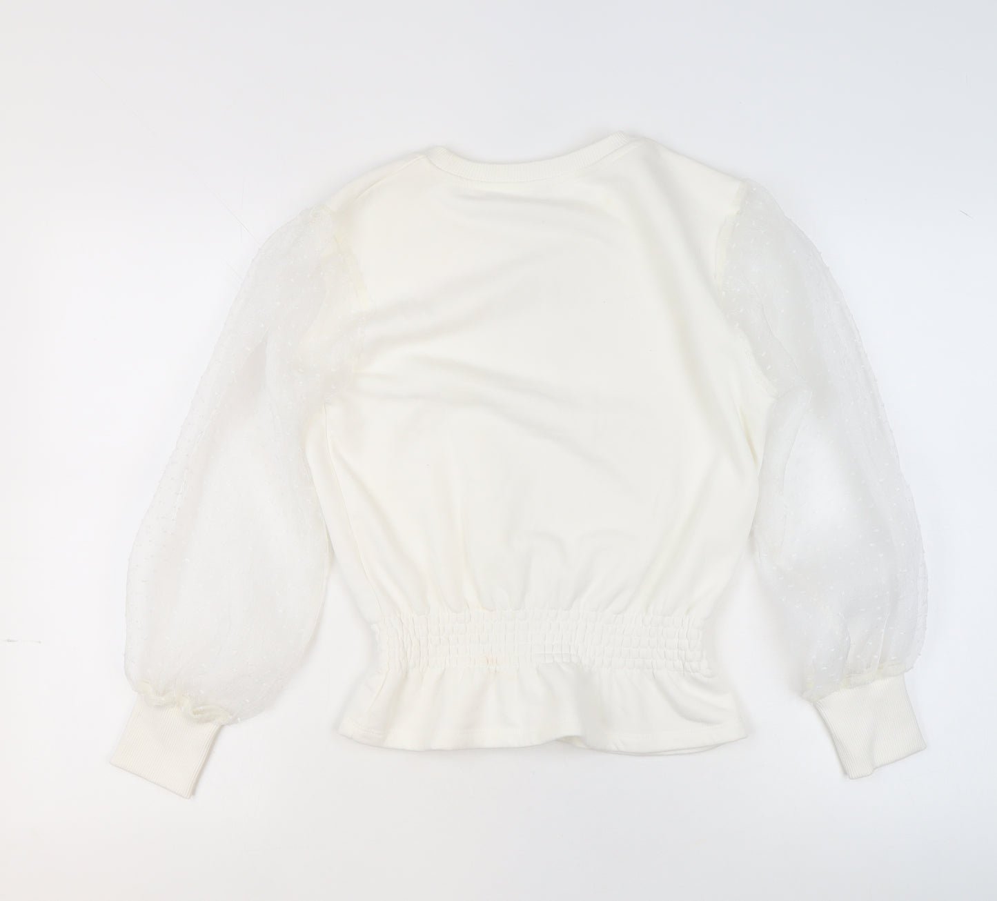 River Island Womens Ivory Sheer Puff Sleeve Pullover Sweatshirt XS
