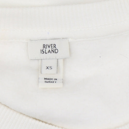 River Island Womens Ivory Sheer Puff Sleeve Pullover Sweatshirt XS