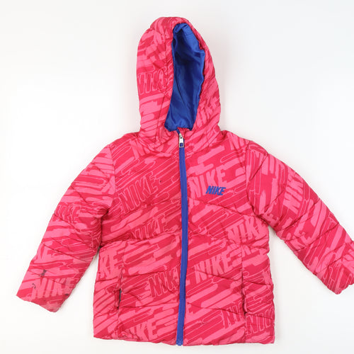 Nike Girls Pink Hooded Puffer Jacket 4 Years Winter Coat
