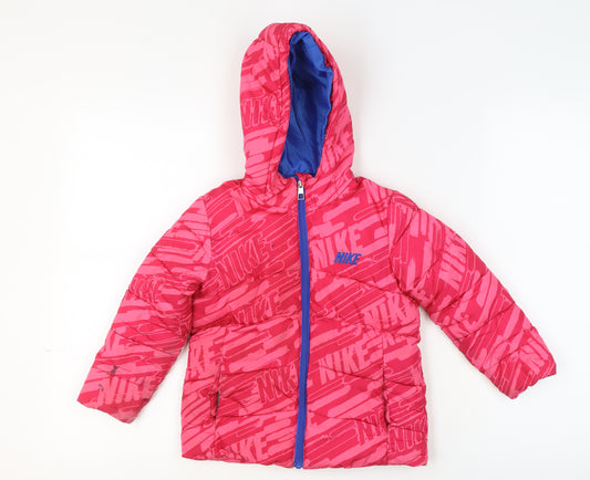 Nike Girls Pink Hooded Puffer Jacket 4 Years Winter Coat