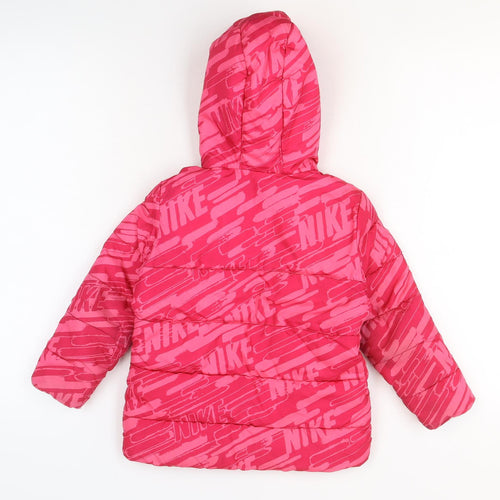 Nike Girls Pink Hooded Puffer Jacket 4 Years Winter Coat