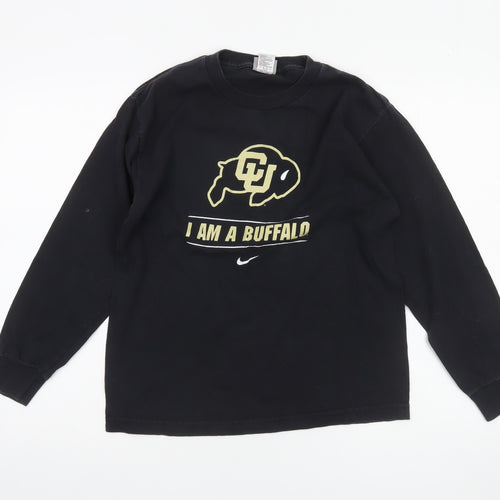 Nike Boys Black Long Sleeve Graphic Pullover T-Shirt L Sports University