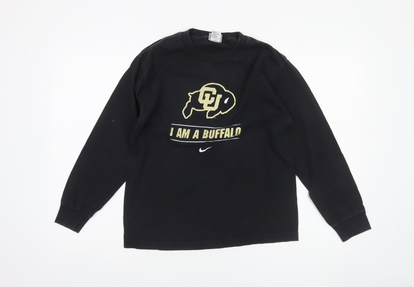 Nike Boys Black Long Sleeve Graphic Pullover T-Shirt L Sports University