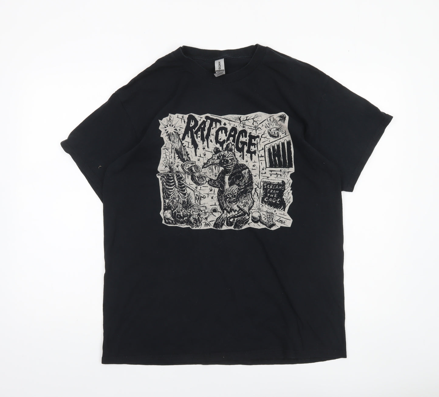 Gildan Men's Black Heavy Cotton Punk Band Graphic T-Shirt Size L