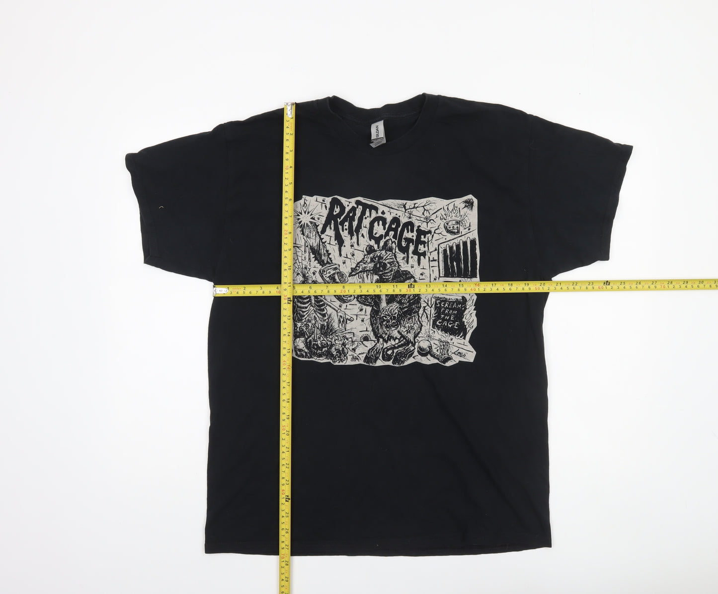 Gildan Men's Black Heavy Cotton Punk Band Graphic T-Shirt Size L