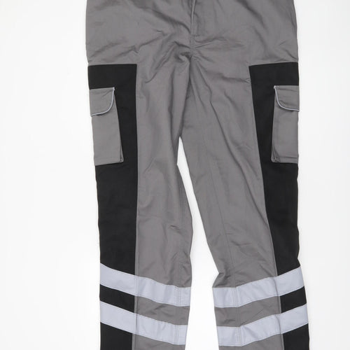 DCC Workwear Men's Grey Reflective Cargo Trousers 38L Polyester Cotton