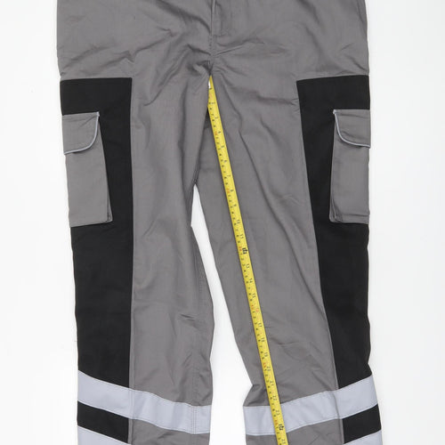 DCC Workwear Men's Grey Reflective Cargo Trousers 38L Polyester Cotton
