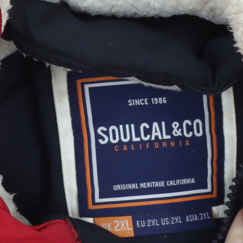 SoulCal & Co Men Red 2XL Puffer Jacket Hooded Winter Coat