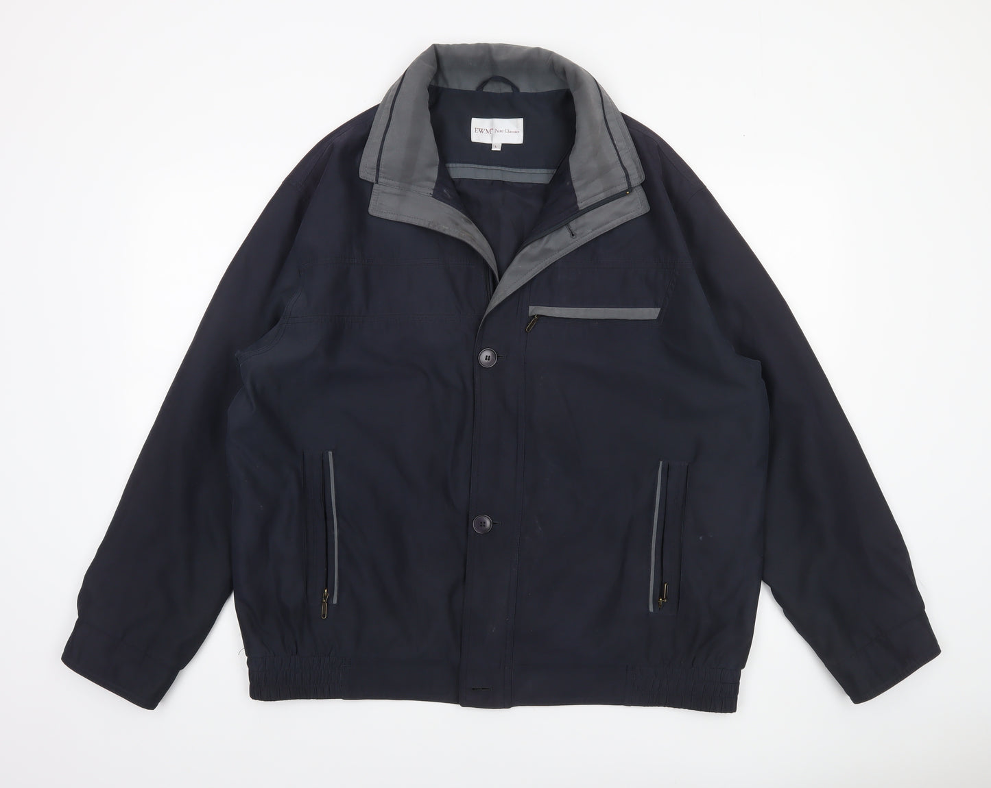 EWM Pure Classics Men's Blue L Basic Jacket Polyester Nylon Lined Zip Button Casual