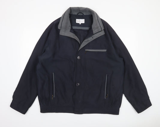 EWM Pure Classics Men's Blue L Basic Jacket Polyester Nylon Lined Zip Button Casual