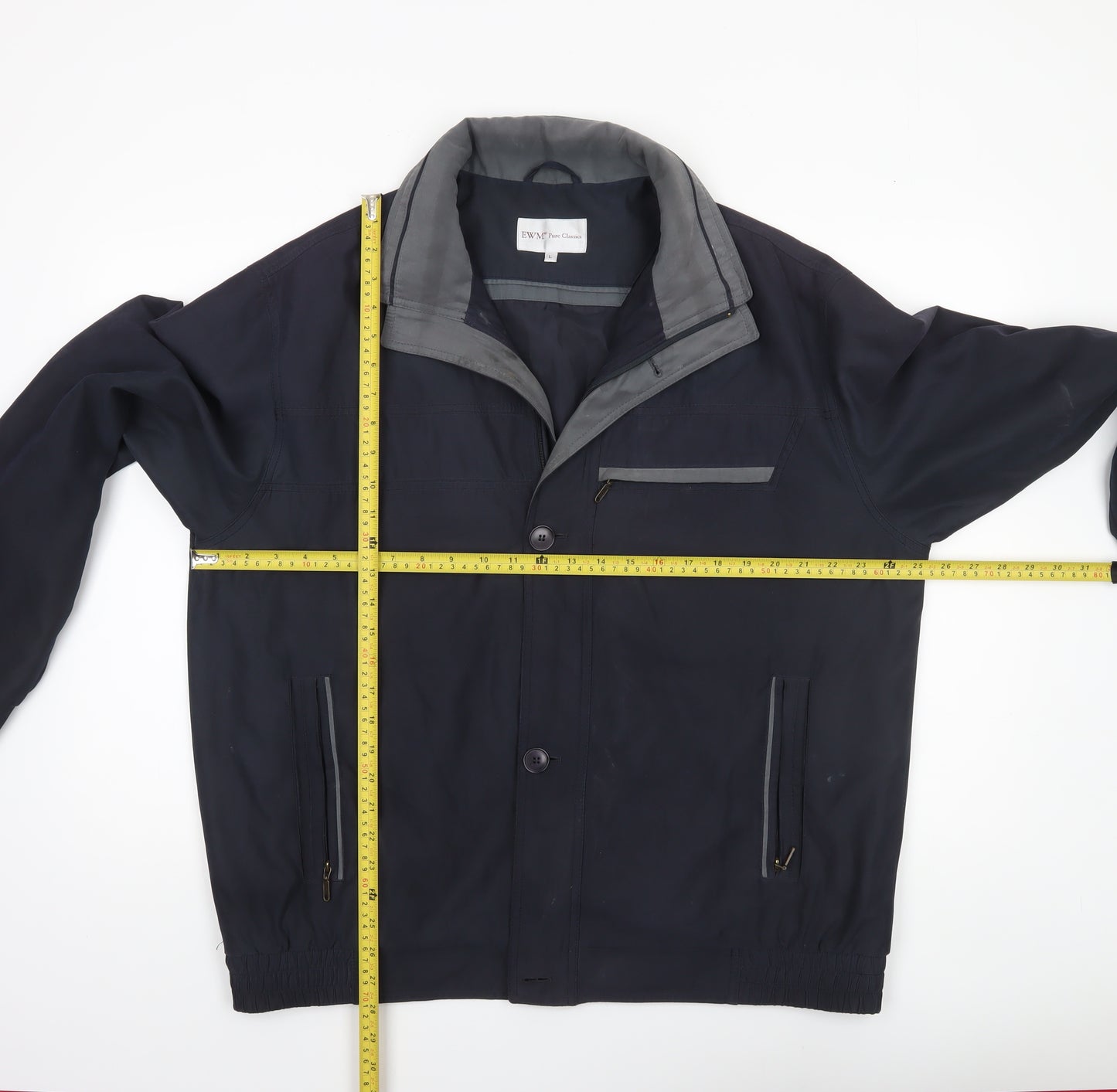 EWM Pure Classics Men's Blue L Basic Jacket Polyester Nylon Lined Zip Button Casual