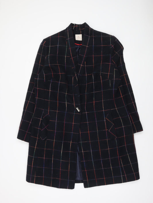 Tu Women Black Checked Wool Blend Overcoat Size 16