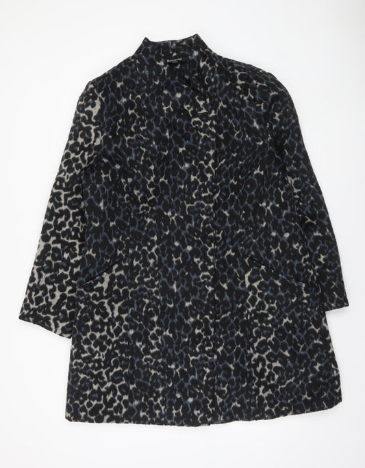 Bonmarché Women's Black Animal Print Wool Blend Mid-Length Coat Size 16