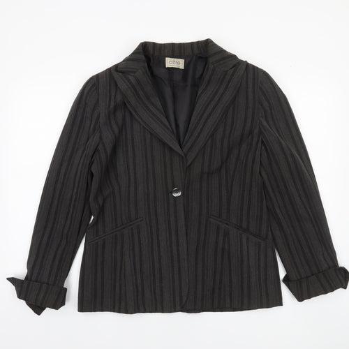 Oltre Women’s Brown Pinstripe Single-Breasted Blazer Size 16