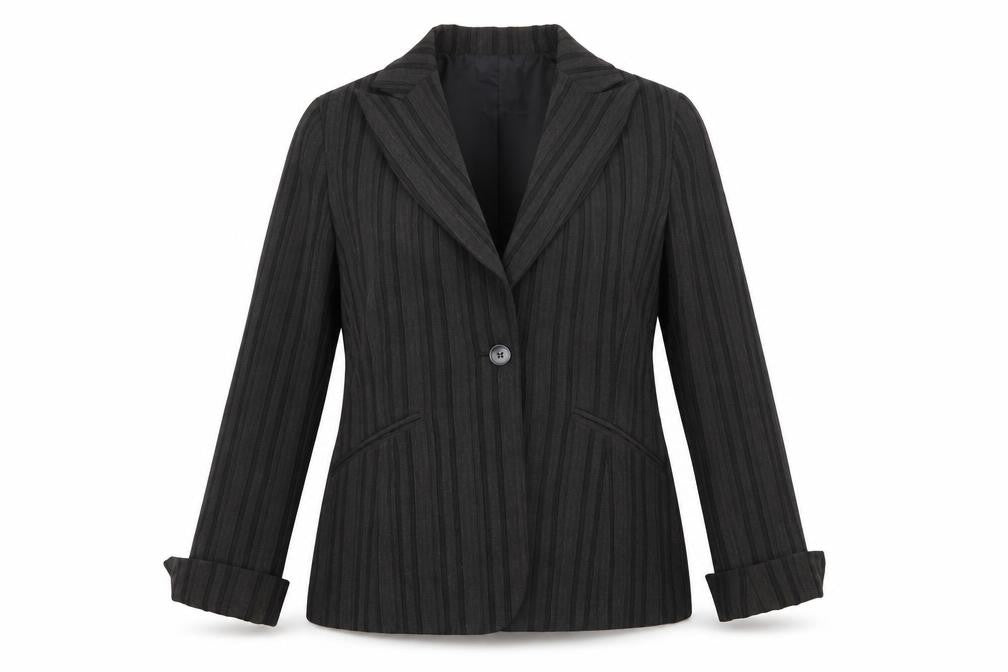 Front view of Oltre Women’s Brown Pinstripe Single-Breasted Blazer, size UK 16