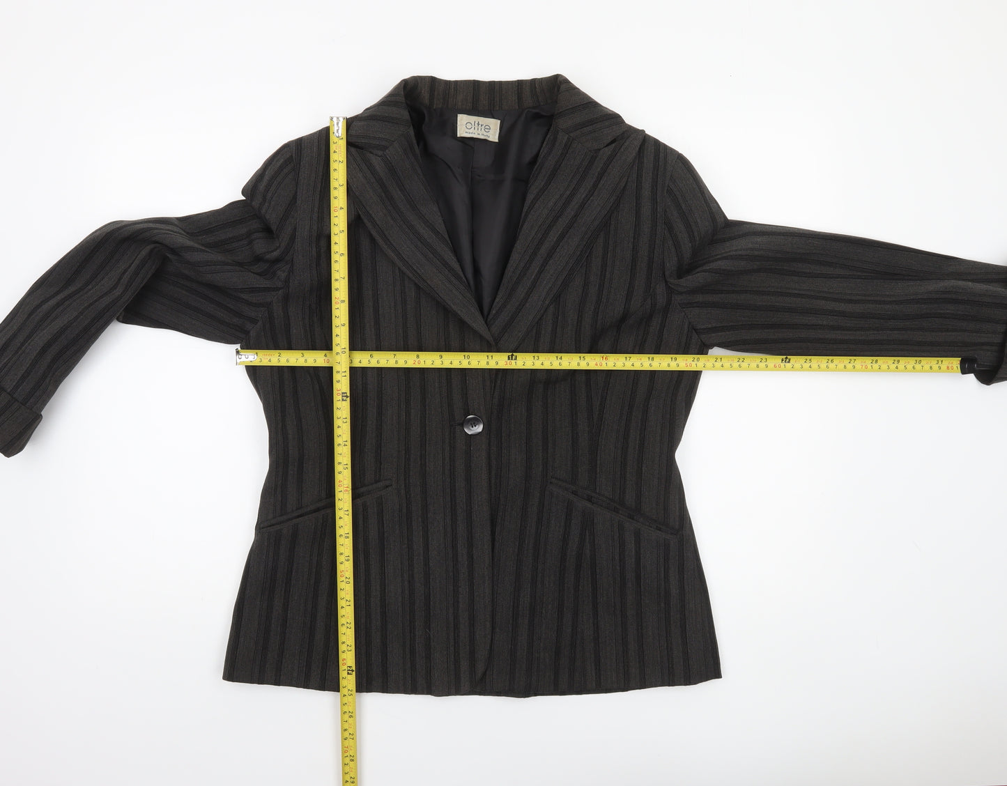 Oltre Women’s Brown Pinstripe Single-Breasted Blazer Size 16