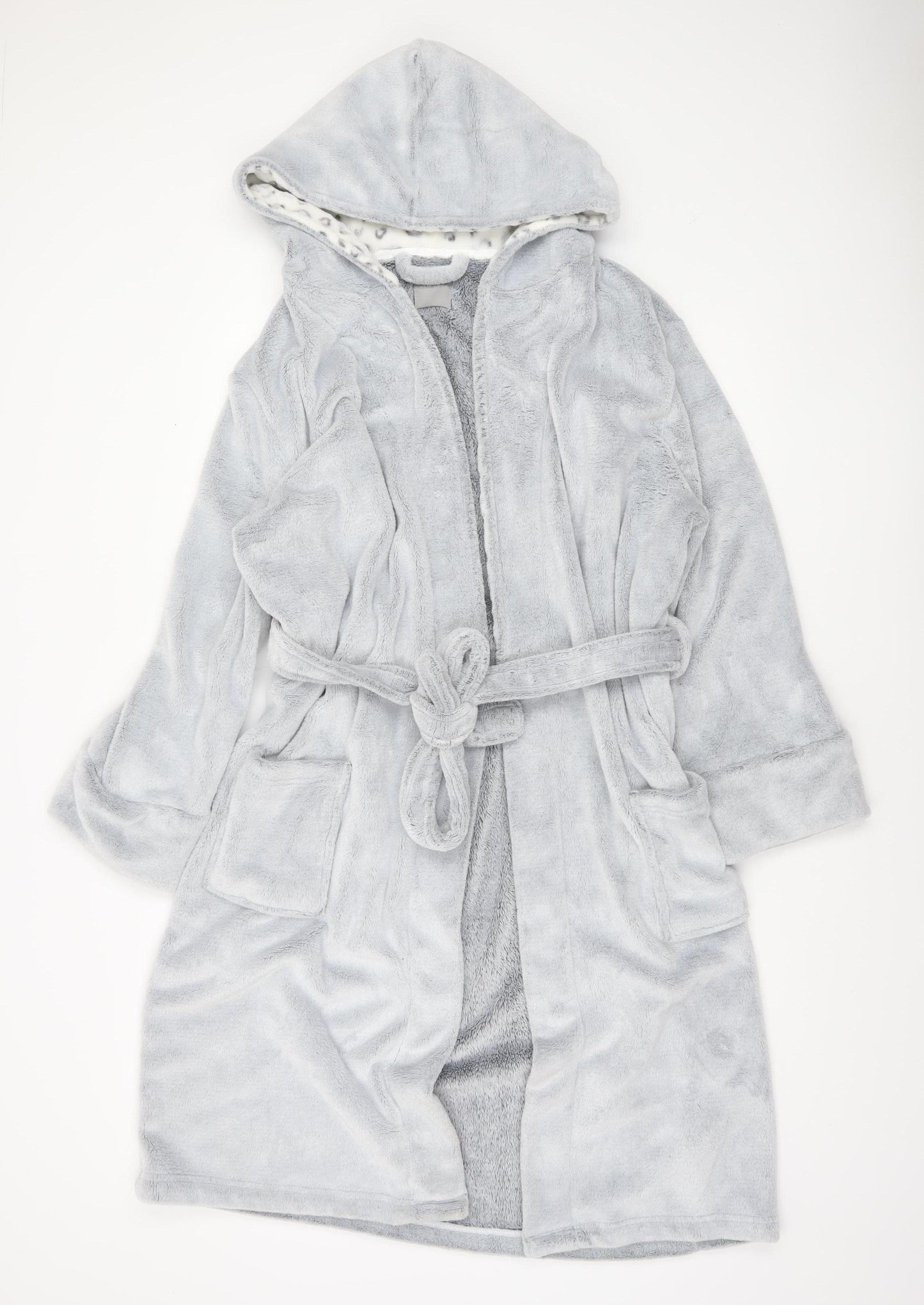 New Look Women’s Grey Fleece Hooded Belted Robe L