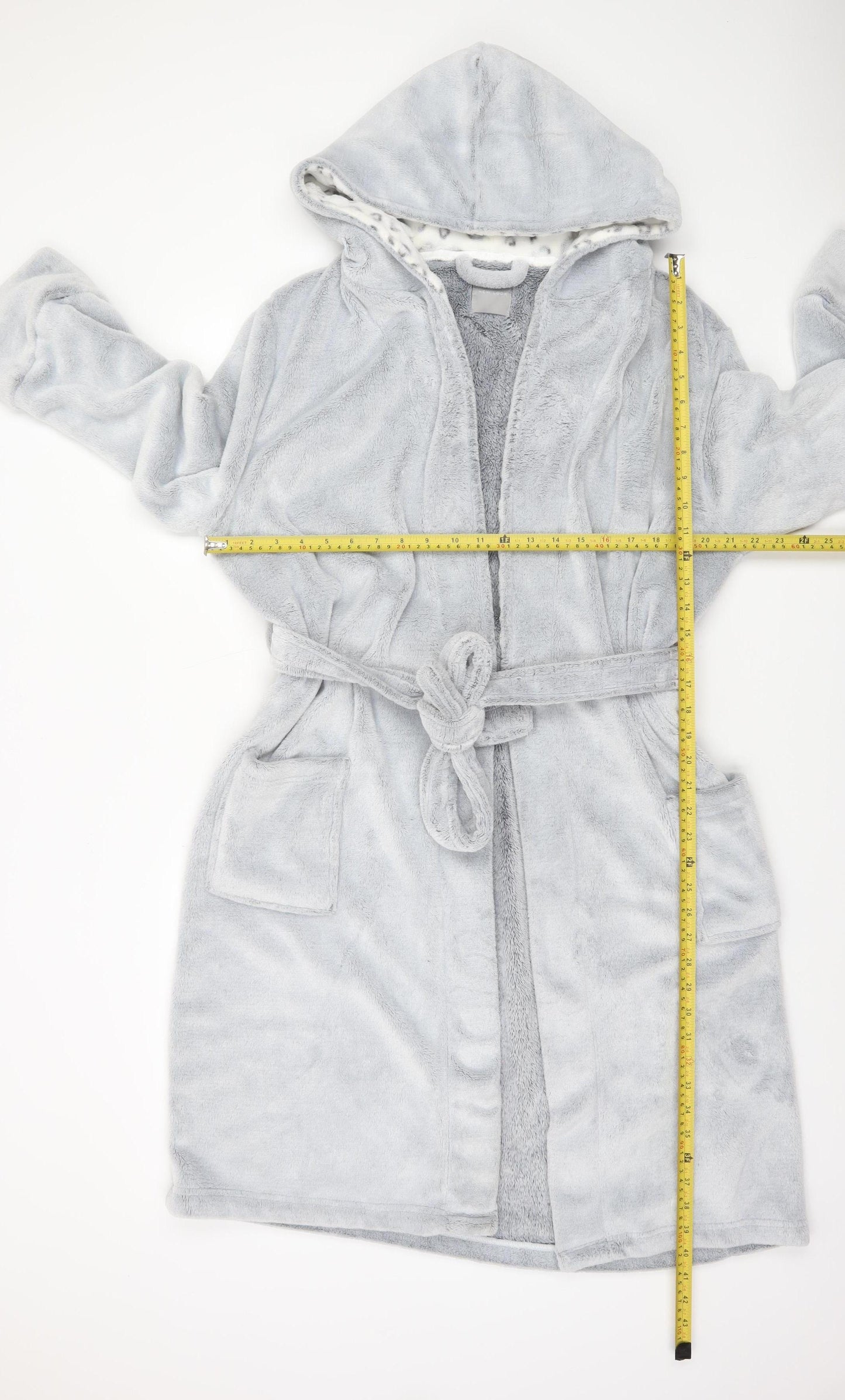 New Look Women’s Grey Fleece Hooded Belted Robe L