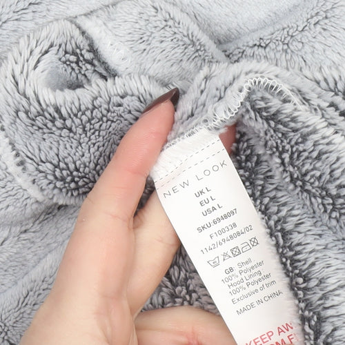 New Look Women’s Grey Fleece Hooded Belted Robe L