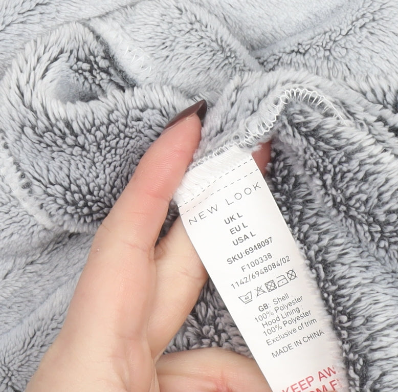 New Look Women’s Grey Fleece Hooded Belted Robe L