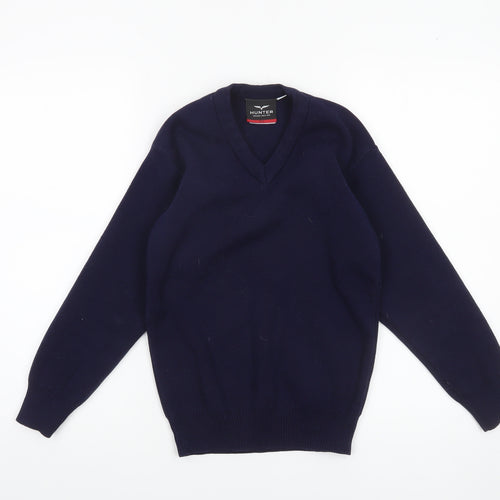 Hunter Boys Navy V-Neck Acrylic School Jumper Size 32 Long Sleeve