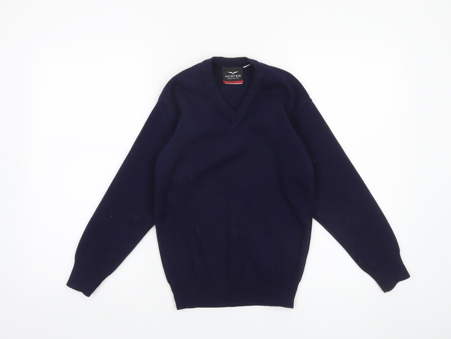 Hunter Boys Navy V-Neck Acrylic School Jumper Size 32 Long Sleeve