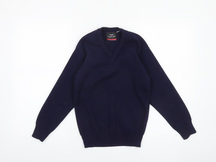 Hunter Boys Navy V-Neck Acrylic School Jumper Size 32 Long Sleeve