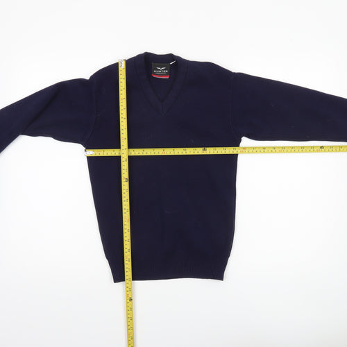 Hunter Boys Navy V-Neck Acrylic School Jumper Size 32 Long Sleeve