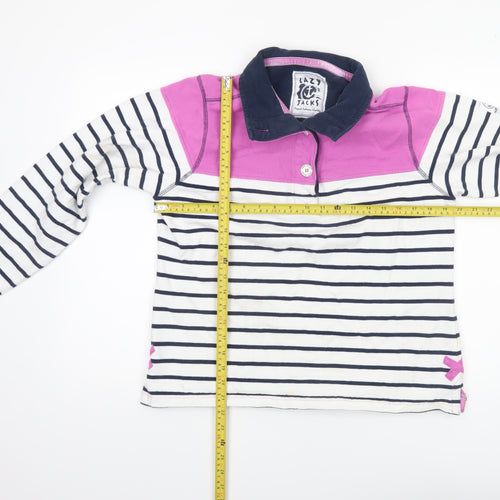 Lazy Jacks Women White Navy Pink Striped Henley Sweatshirt Size 10