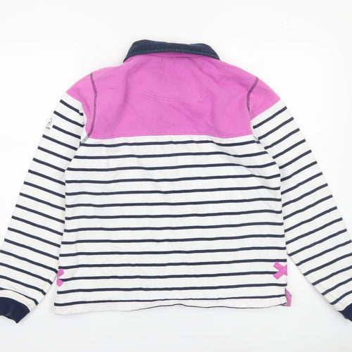 Lazy Jacks Women White Navy Pink Striped Henley Sweatshirt Size 10