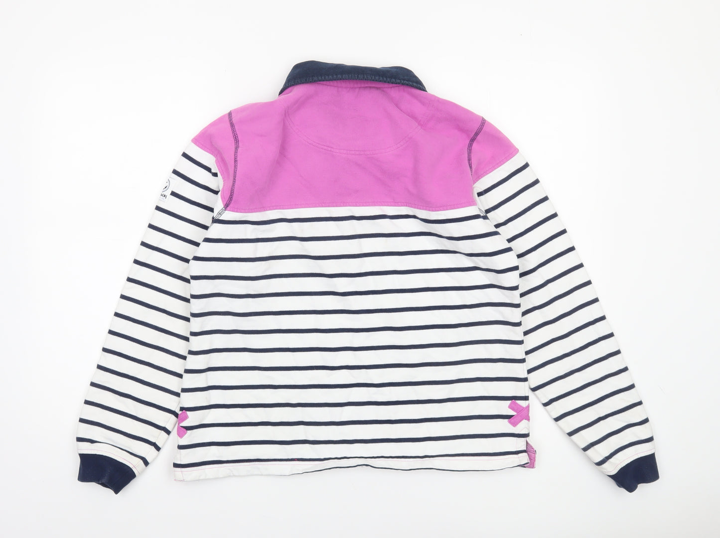 Lazy Jacks Women White Navy Pink Striped Henley Sweatshirt Size 10