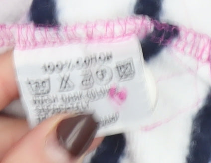 Lazy Jacks Women White Navy Pink Striped Henley Sweatshirt Size 10