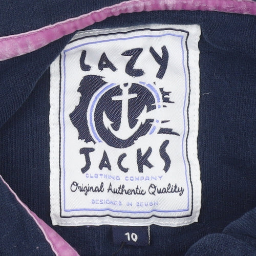 Lazy Jacks Women White Navy Pink Striped Henley Sweatshirt Size 10