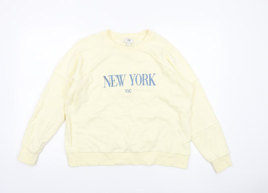 River Island Women Yellow Petite Small Pullover Sweatshirt New York Print