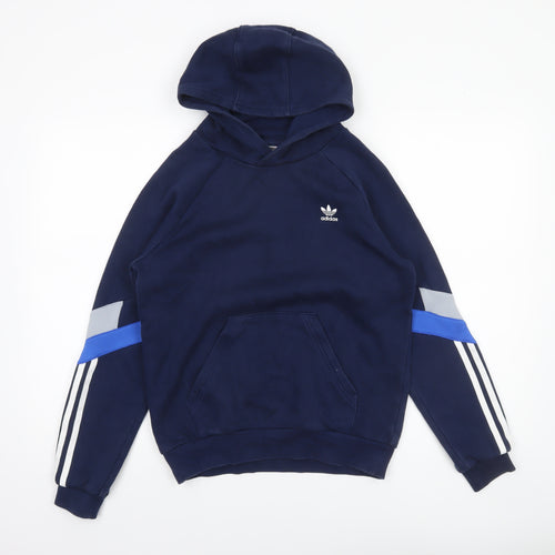 Adidas Boys Navy Blue Pullover Hoodie 12-13 Years Cotton Blend