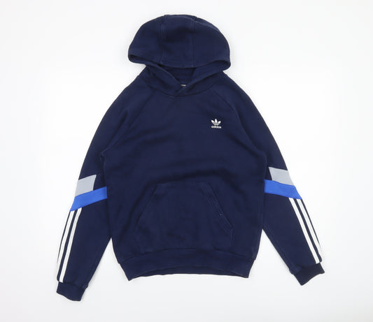 Adidas Boys Navy Blue Pullover Hoodie 12-13 Years Cotton Blend