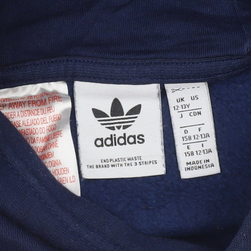 Adidas Boys Navy Blue Pullover Hoodie 12-13 Years Cotton Blend