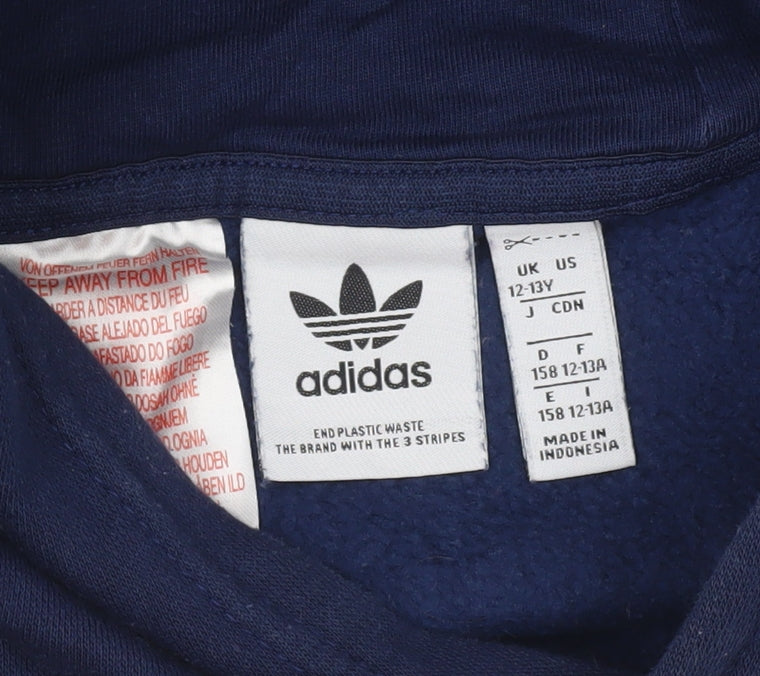 Adidas Boys Navy Blue Pullover Hoodie 12-13 Years Cotton Blend