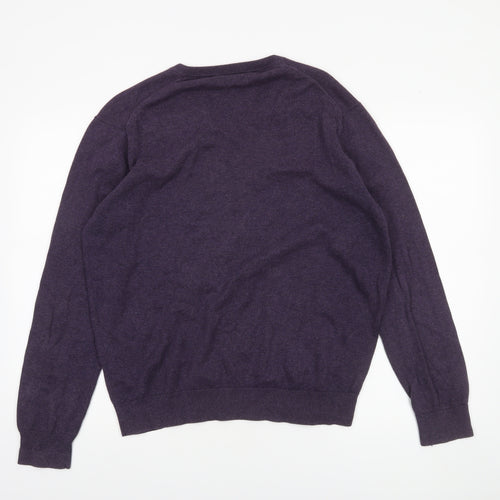 JP Cole Men's Purple V-Neck Cotton Jumper Size L Classic Knit
