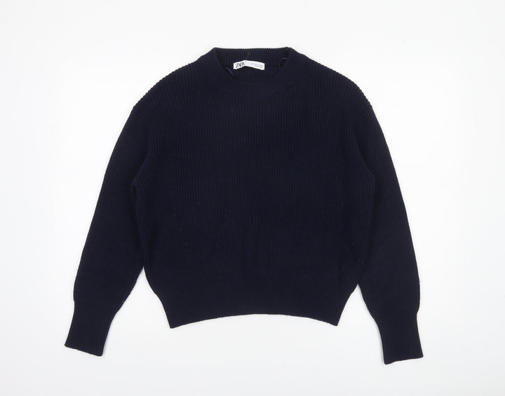 ZARA Women's Blue Knit Crew Neck Pullover Jumper Size S