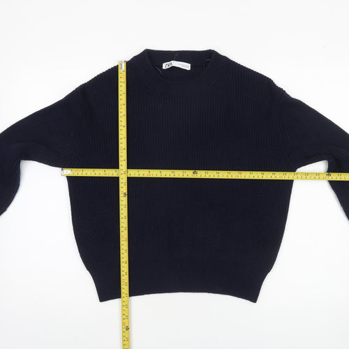 ZARA Women's Blue Knit Crew Neck Pullover Jumper Size S