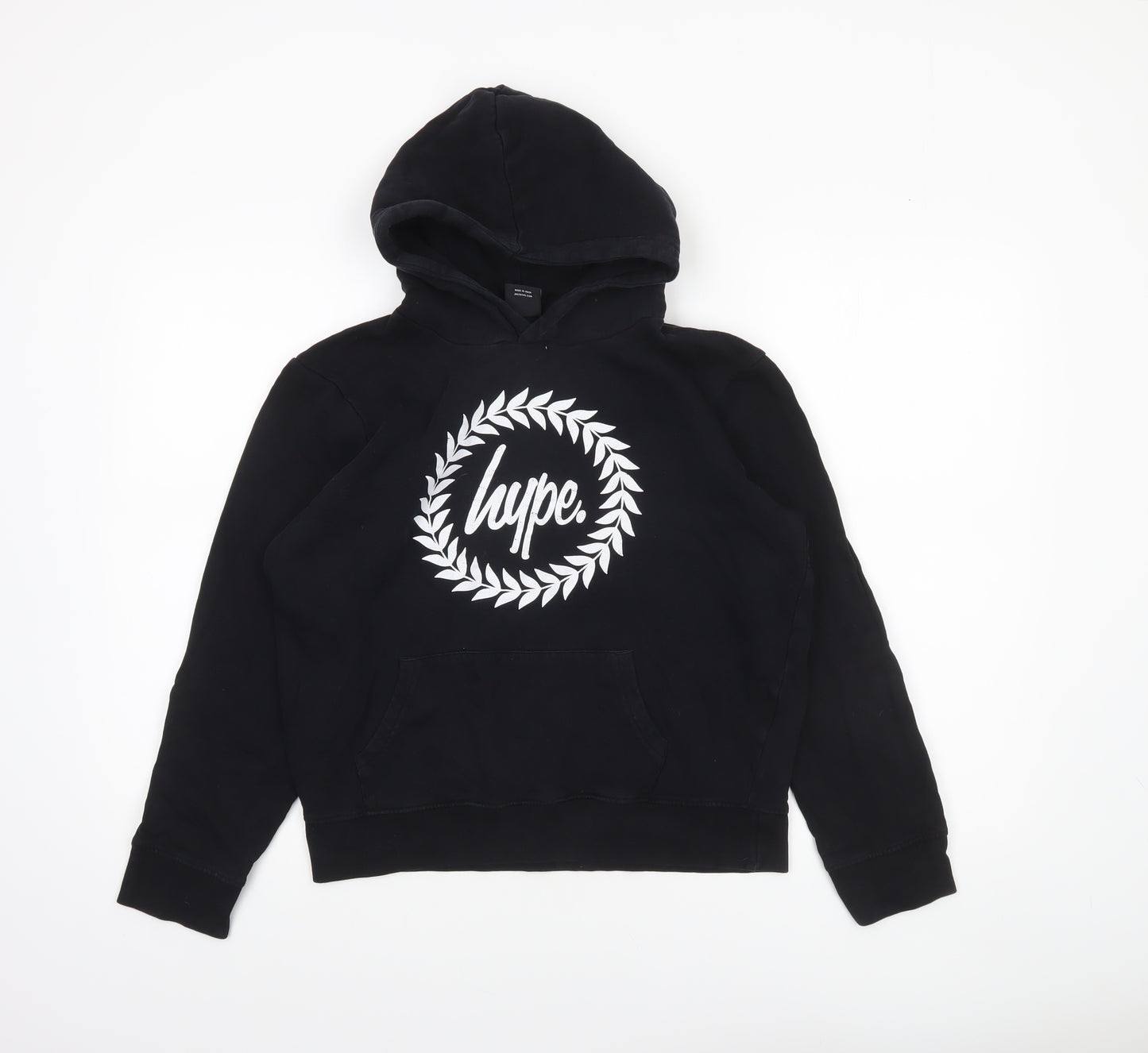 Hype Boys Black Pullover Hoodie 14 Years Cotton Graphic Print