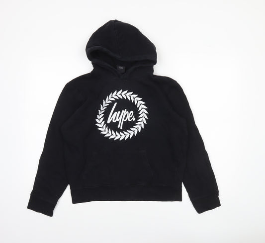 Hype Boys Black Pullover Hoodie 14 Years Cotton Graphic Print