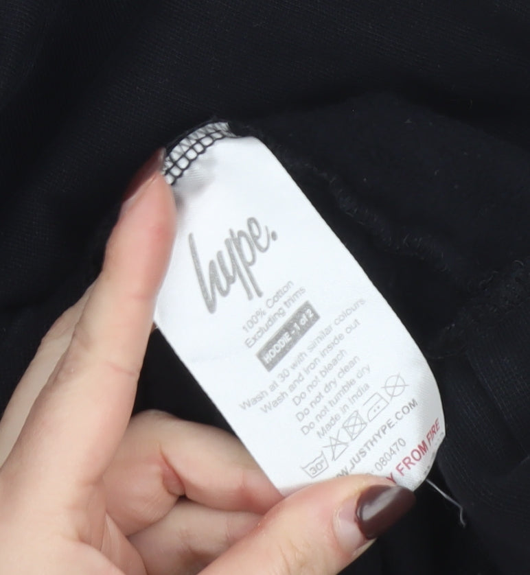 Hype Boys Black Pullover Hoodie 14 Years Cotton Graphic Print