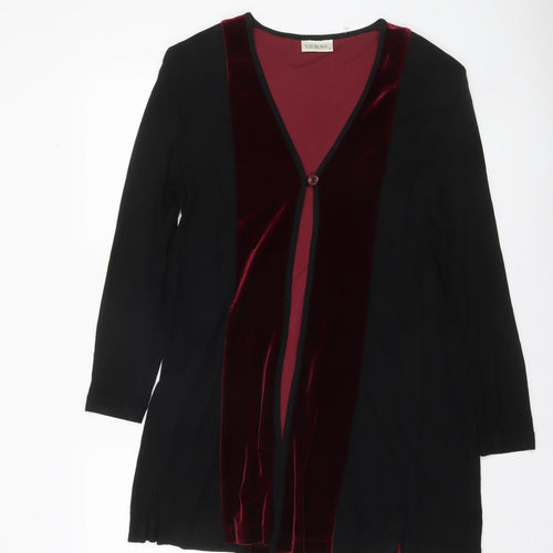Verse Women’s Black & Burgundy Velvet Trim Mid-Length Coatigan Size 12