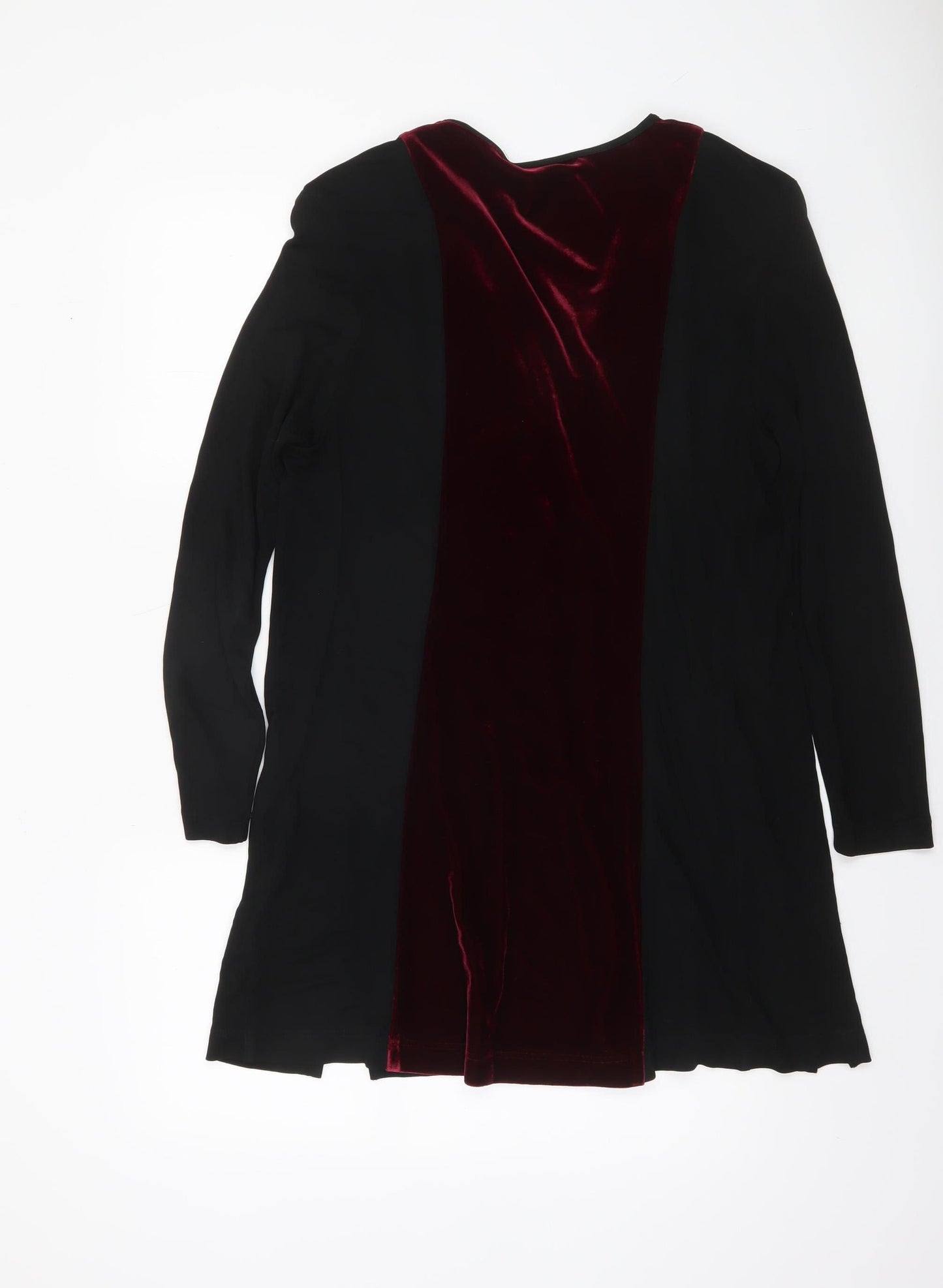 Verse Women’s Black & Burgundy Velvet Trim Mid-Length Coatigan Size 12