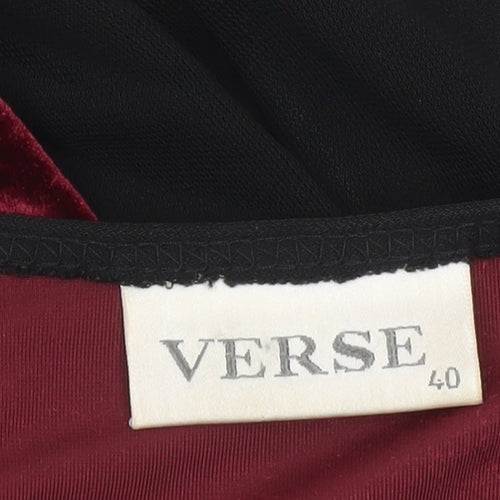 Verse Women’s Black & Burgundy Velvet Trim Mid-Length Coatigan Size 12